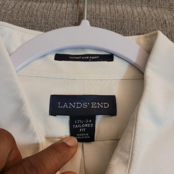 Lands' End Supima Cotton Hyde Park Tailored Fit Button Down Shirt 17 1/2-34 - Picture 4 of 6
